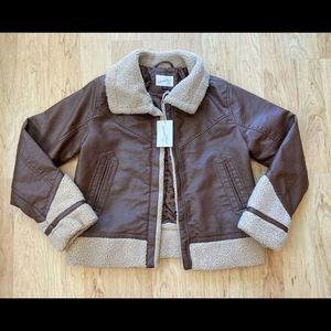 NWT Universal Thread brown faux leather aviator jacket